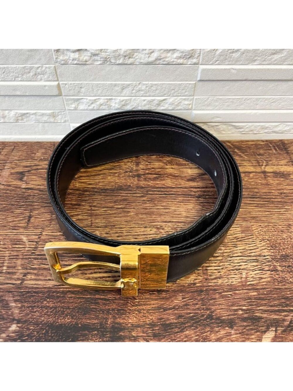 Celine Leather Triomphe Buckle Gold Belt Black - Picture 3 of 10